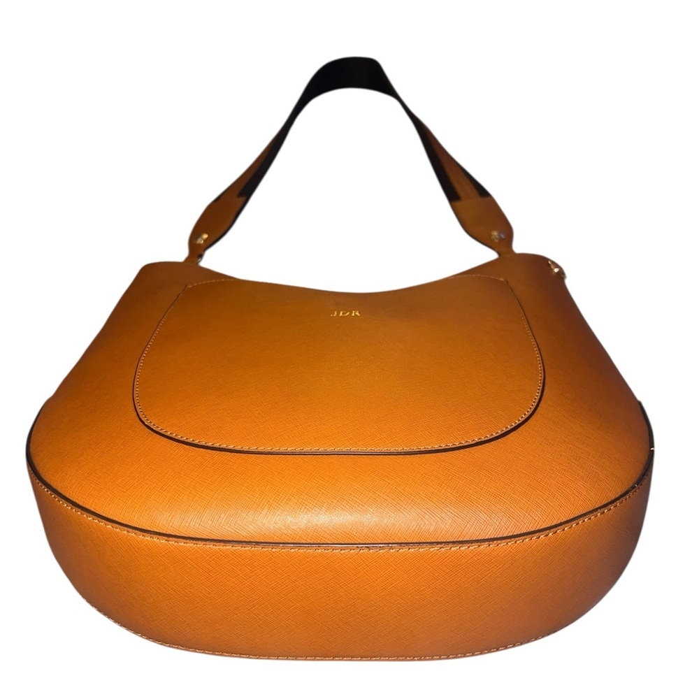 EUC Henri Bendel Saffiano Leather Shoulder Bag Tan Camel Leather Adjustable - Picture 3 of 13